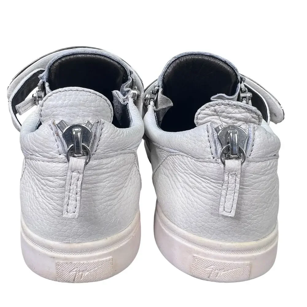 Giuseppe Zanotti White Leather Ski-Buckle Low-Top Sneakers Size 44 US 11
